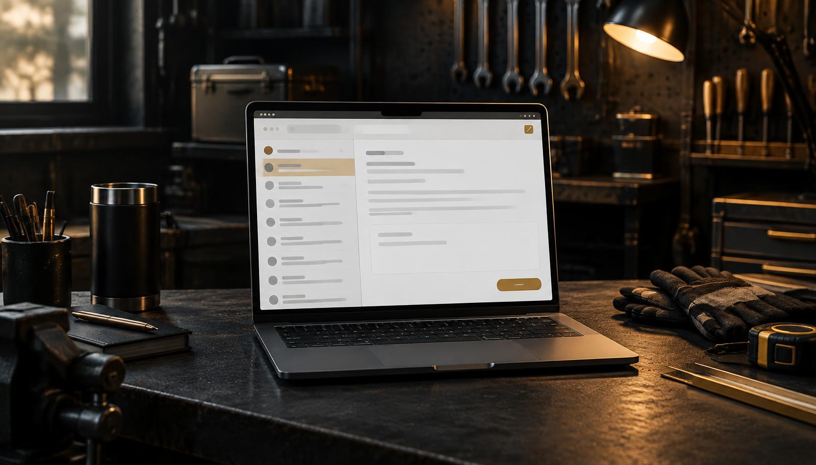 Laptop mit einem Beispiel für eine E-Mail-Anfrage und einen Antwortentwurf